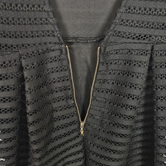 Christian Siriano Black Mesh Stripe Cocktail Dress Nwt Womens Size S Midi - Picture 4 of 12